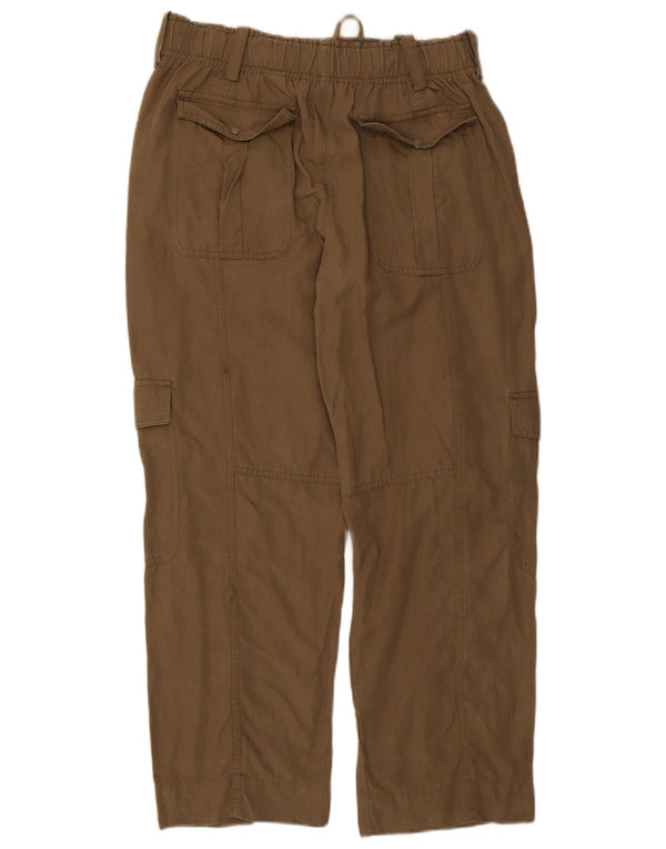 Zara Calça cargo feminina reta de cintura alta média W28 L28 cáqui lycra