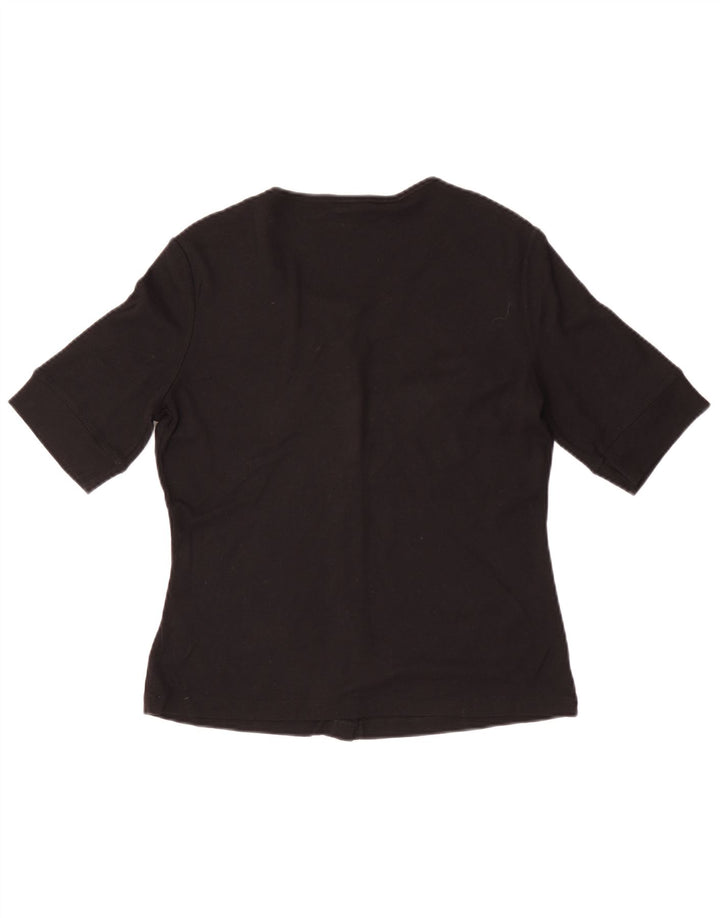 Cardigan feminino de manga curta Jigsaw Reino Unido 12 médio preto modal