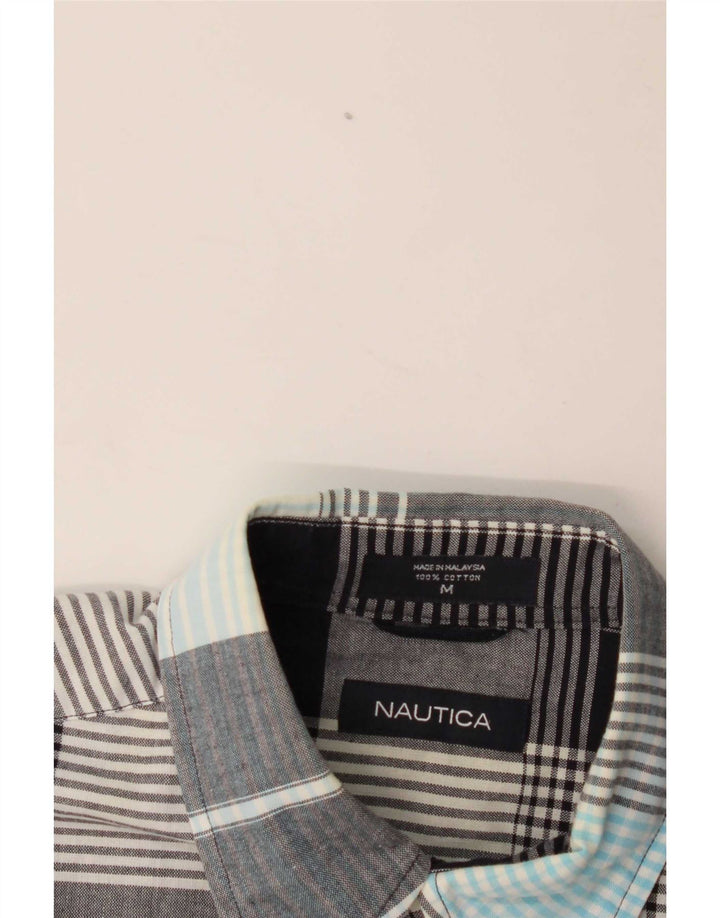 Camisa masculina Nautica de manga curta cinza médio algodão xadrez