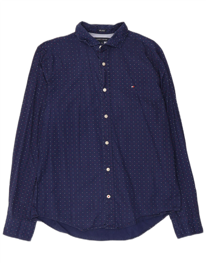 Camisa gráfica masculina Tommy Hilfiger pequena algodão azul marinho