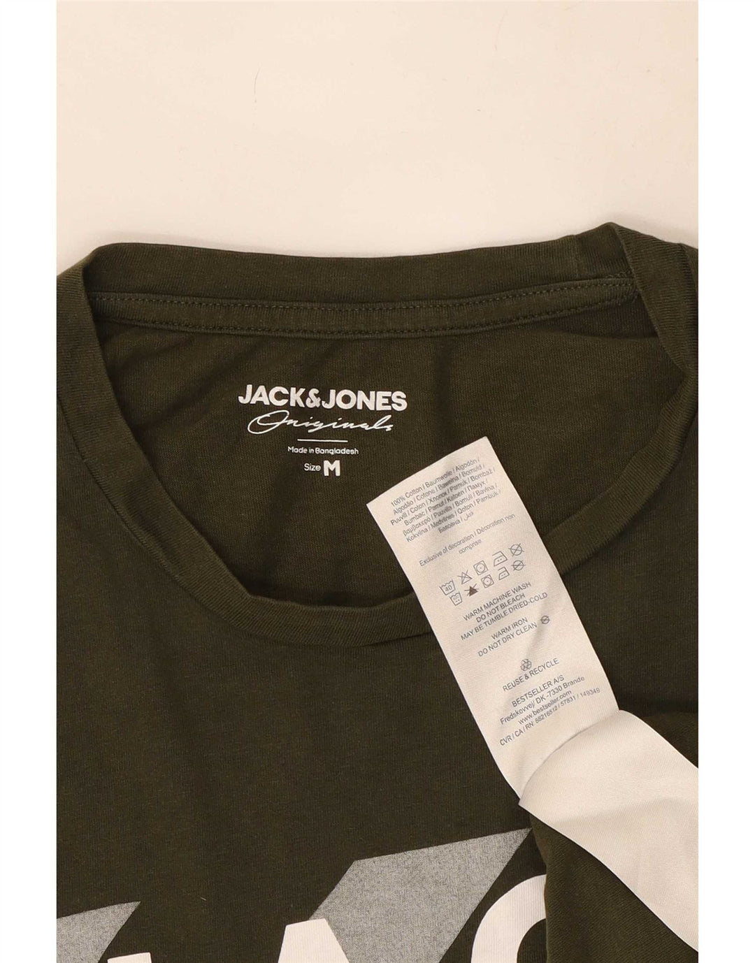 Camiseta gráfica masculina Jack & Jones Top médio de algodão cáqui
