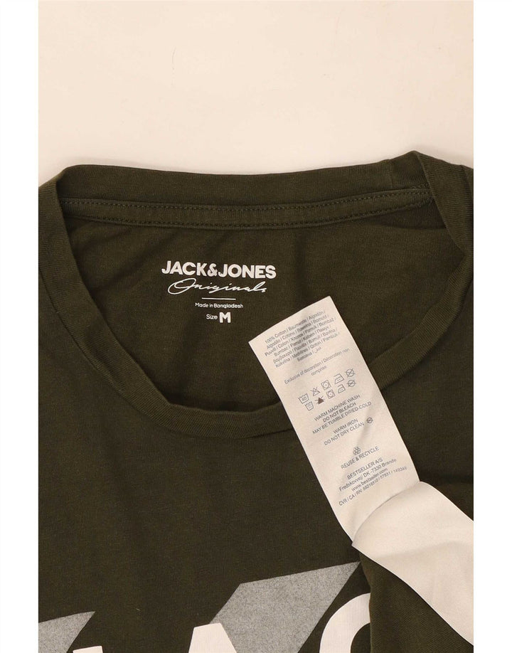 Camiseta gráfica masculina Jack & Jones Top médio de algodão cáqui