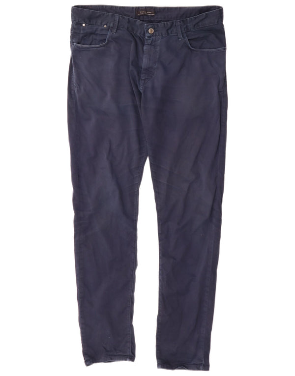 Zara Mens Slim Calça Casual EU 46 XL W36 L34 Azul Marinho Algodão