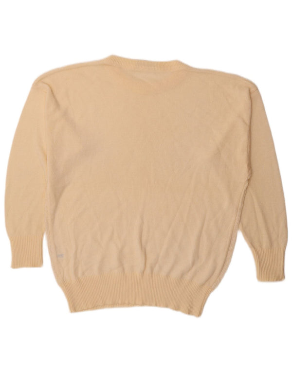 Suéter feminino vintage com gola redonda UE 42 grande floral branco