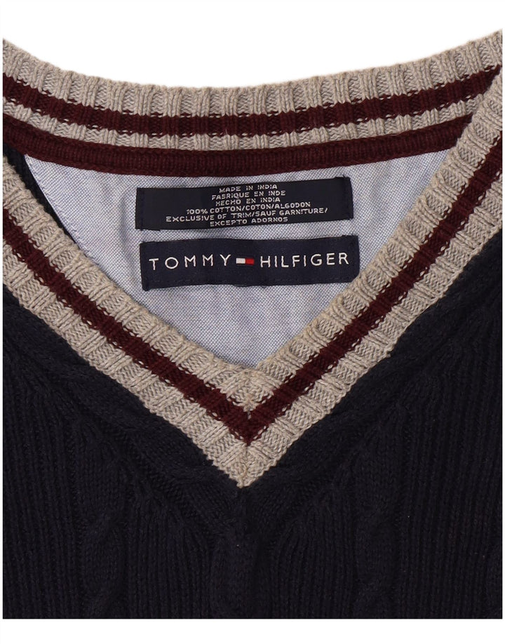 Suéter masculino TOMMY HILFIGER com decote em V XL azul marinho algodão colorblock