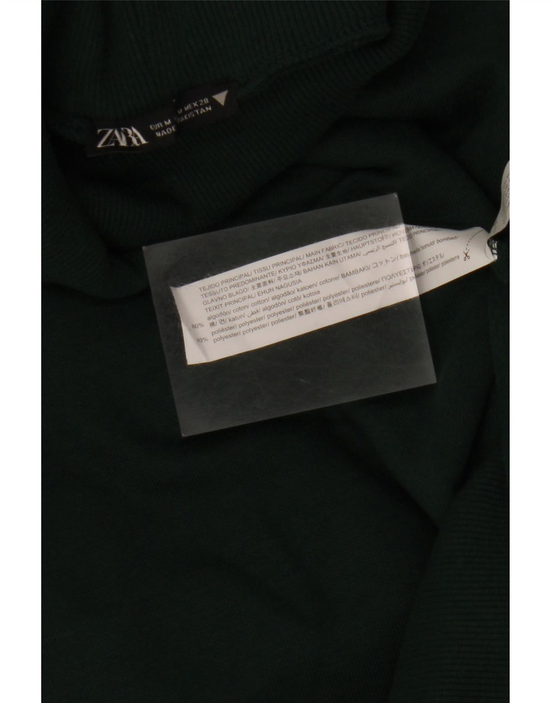 Suéter feminino ZARA com gola redonda e algodão verde médio 14