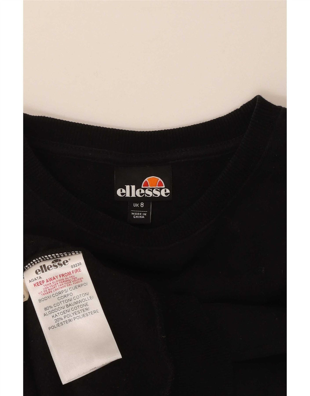 Ellesse moletom feminino grande com estampa gráfica Reino Unido 8 pequeno algodão preto