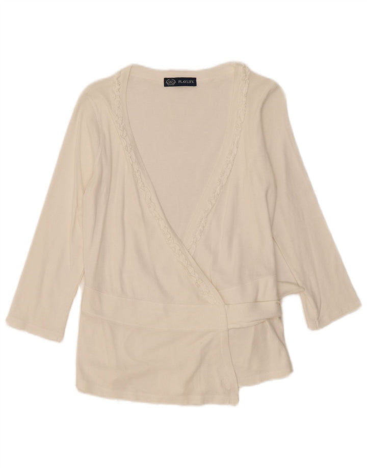 Playlife blusa feminina manga 3/4 top UK 8 pequena branca