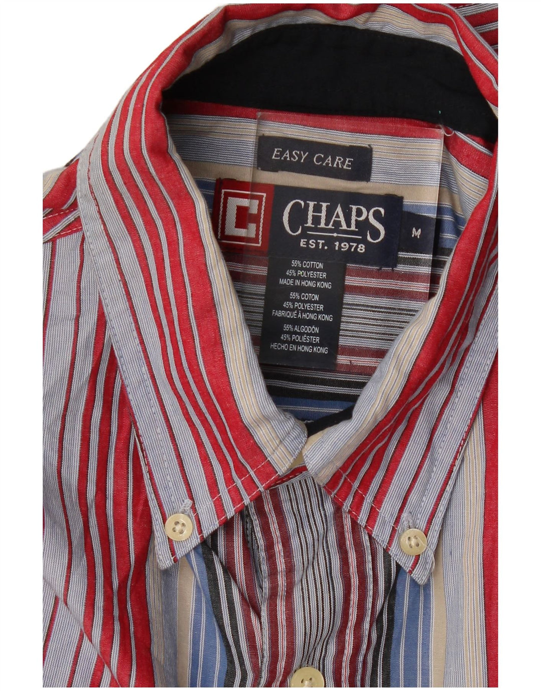 Camisa masculina fácil de cuidar da Chaps, algodão listrado multicolorido médio