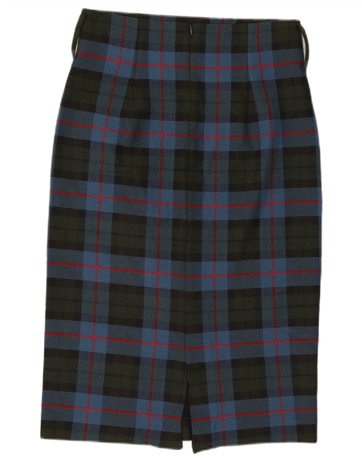 Zara Saia lápis midi feminina grande W32 poliéster xadrez azul