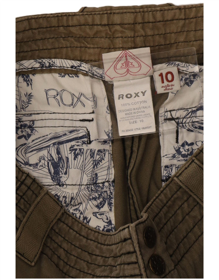 Shorts cargo feminino ROXY estampado de cintura média US 10 grande W29 algodão cáqui