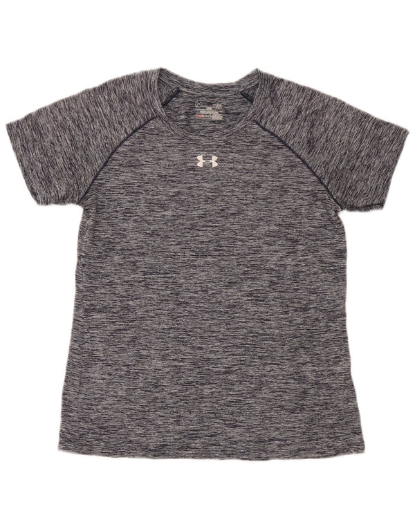 Camiseta masculina Under Armour Heat Gear Top pequeno poliéster manchado cinza