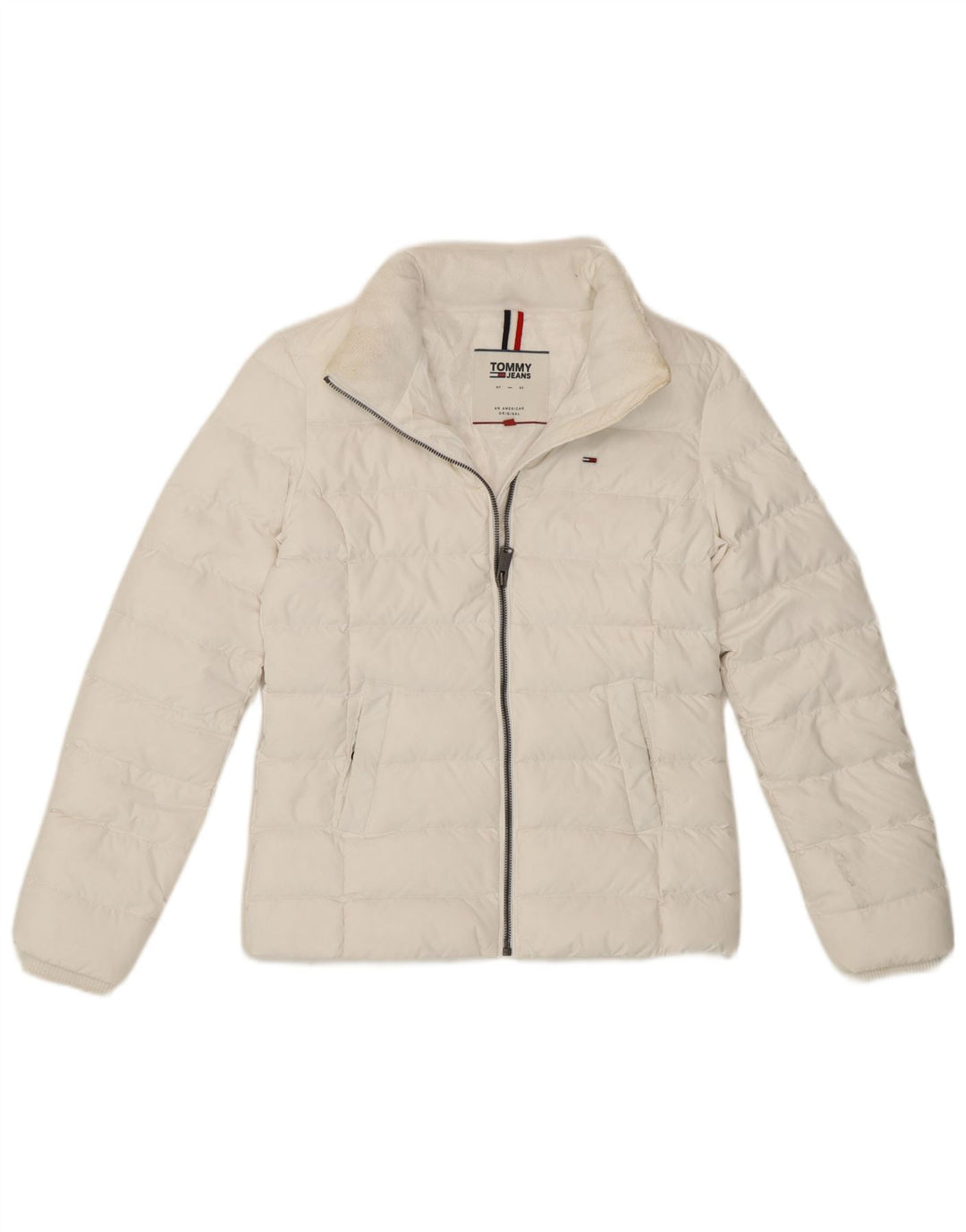 Jaqueta acolchoada feminina Tommy Hilfiger UK 6 XS poliéster branco
