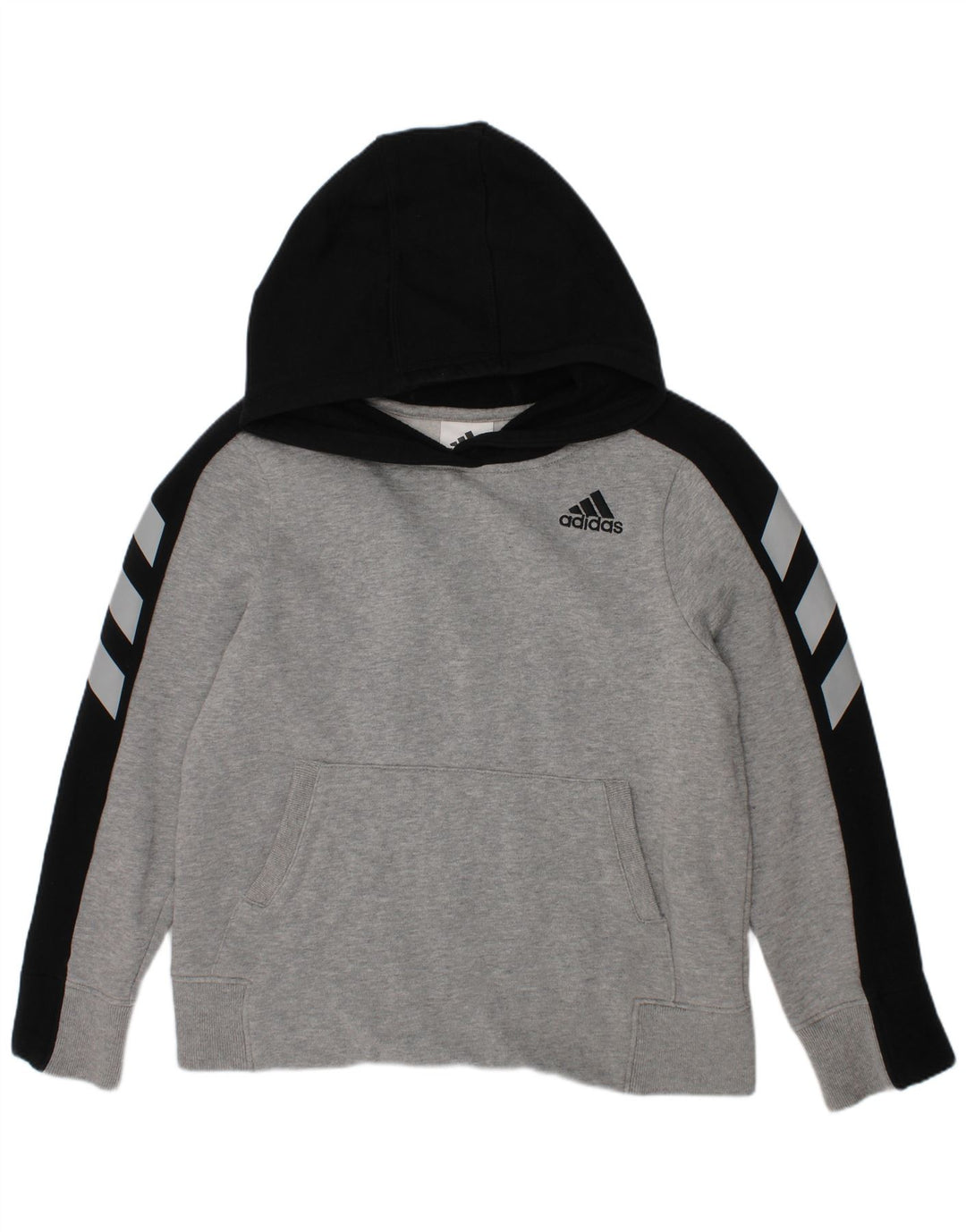 ADIDAS Meninos Graphic Hoodie Jumper 7-8 Anos Pequeno Cinza Colorblock Algodão