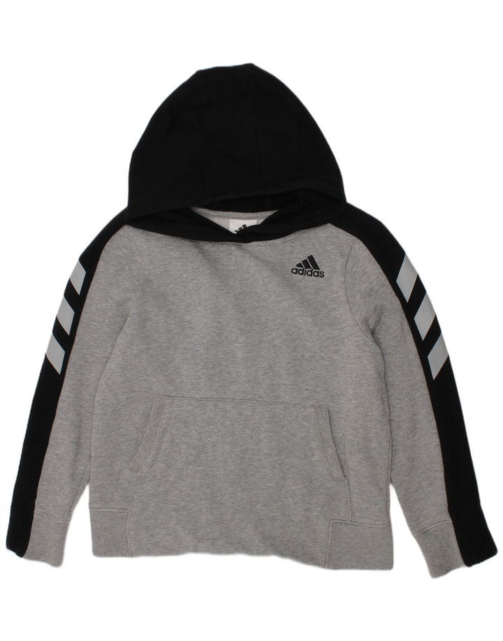 ADIDAS Meninos Graphic Hoodie Jumper 7-8 Anos Pequeno Cinza Colorblock Algodão