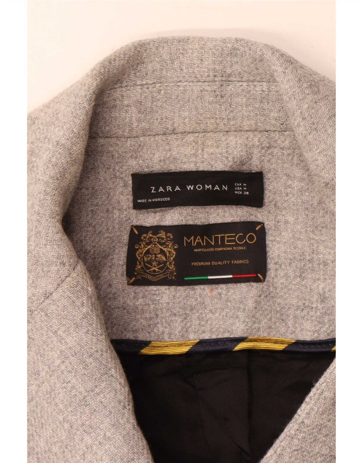 Casaco feminino Zara com peito duplo Reino Unido 14 lã cinza médio