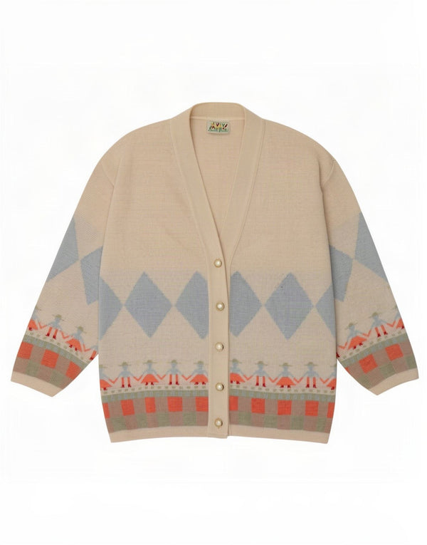 Folli Follie Womens Cardigan Sweater UK 16 Large Beige Geometric Cotton