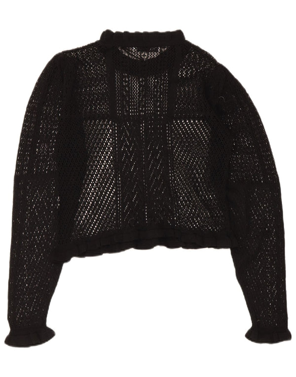 Zara Womens Crop Crochet Transparente Top UK 10 Pequeno Preto