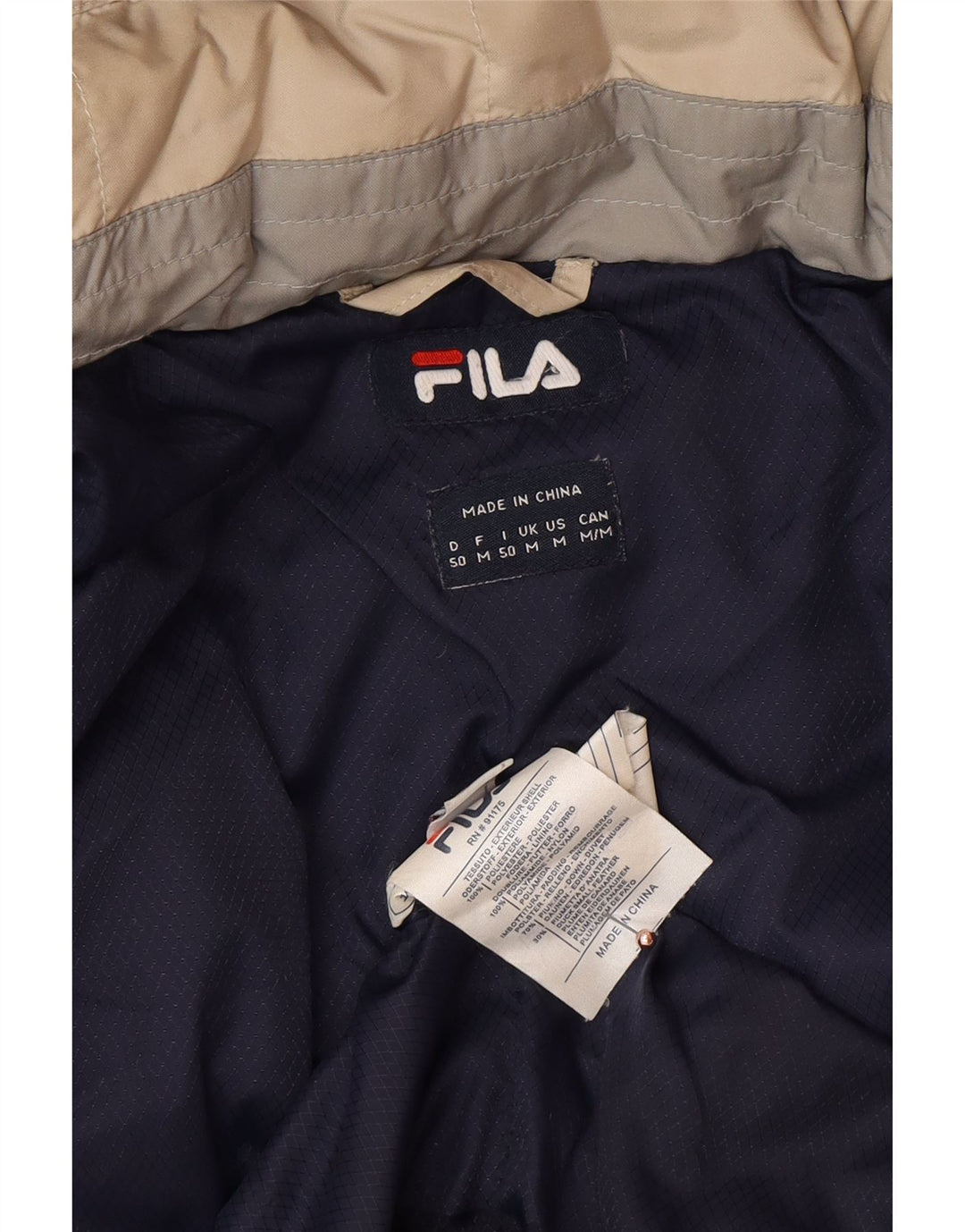 Jaqueta masculina acolchoada com capuz FILA UK 38 poliéster bege médio