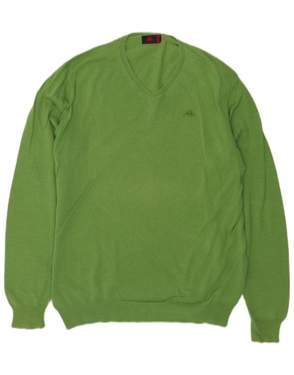 Suéter masculino Kappa com decote em V grande algodão verde