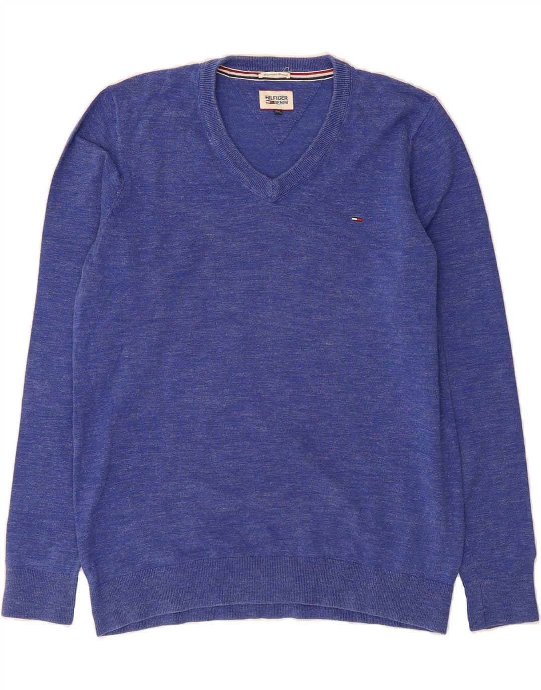 TOMMY HILFIGER Mens V-Neck Jumper Sweater 2XL Blue Cotton Vintage Tommy Hilfiger and Second-Hand Tommy Hilfiger from Messina Hembry 