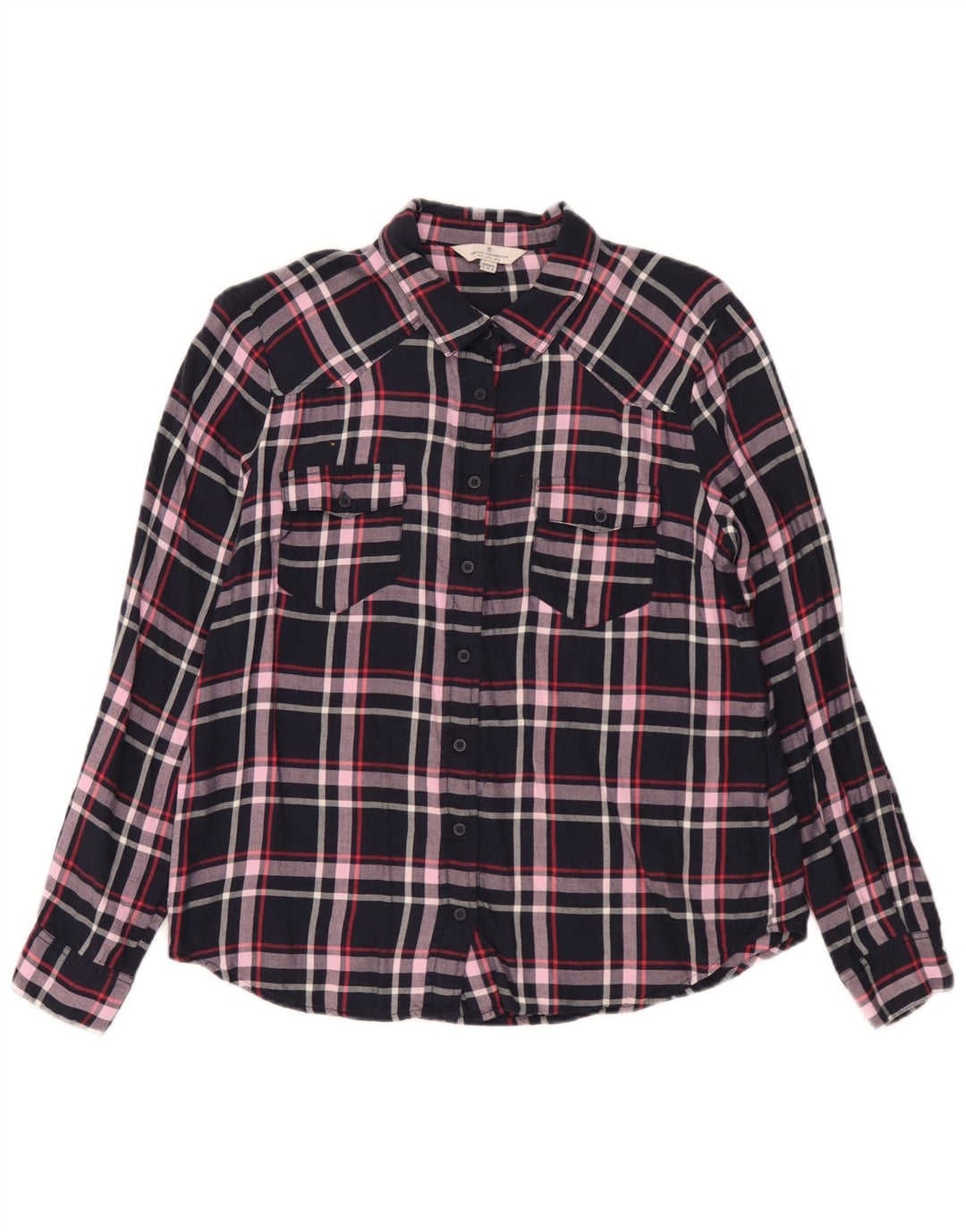 Camisa feminina French Connection UK 12 Viscose xadrez azul marinho médio