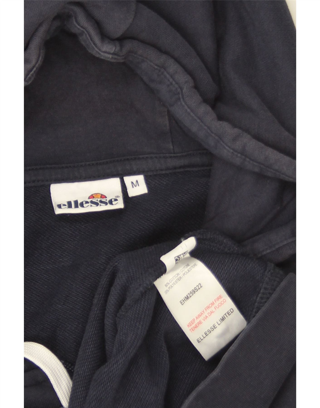 Suéter Ellesse masculino com capuz e zíper médio azul marinho listrado de algodão