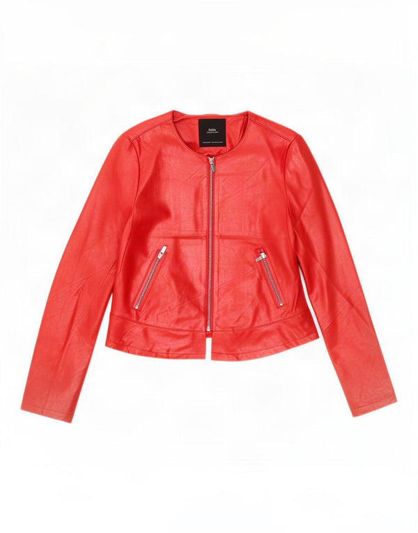 Zara Womens Crop Faux Leather Jacket UK 12 Médio Poliéster Vermelho