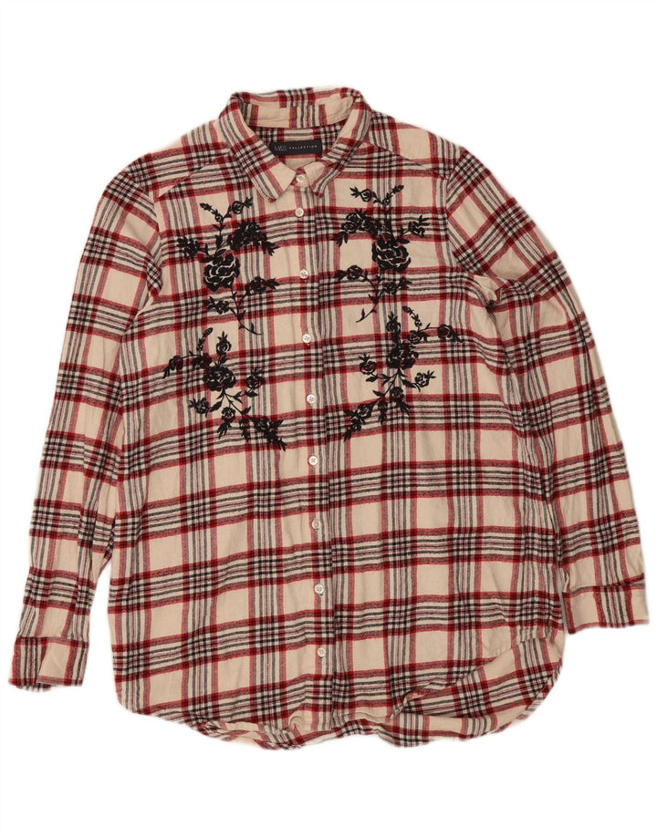 Camisa feminina de flanela grande Marks & Spencer UK 10 pequena xadrez bege