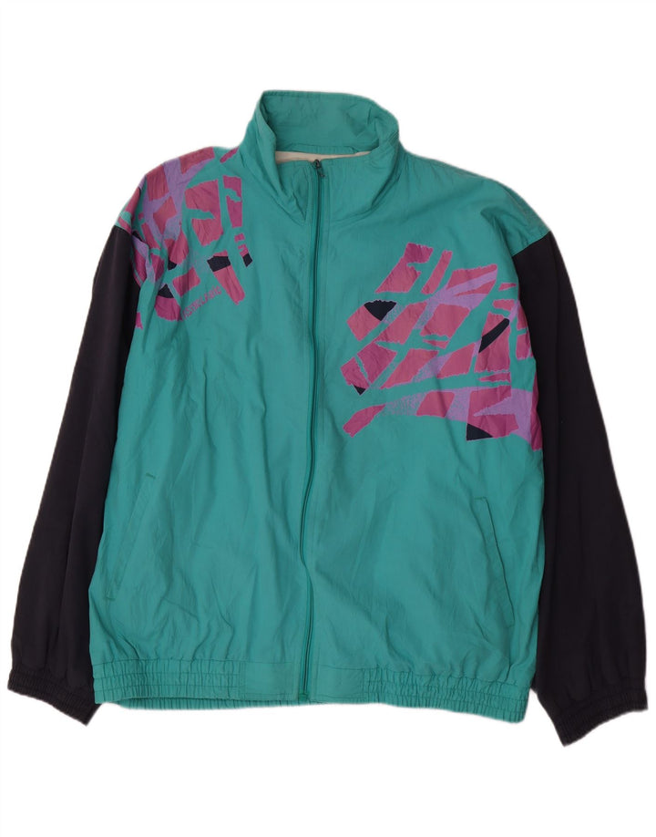 Jaqueta superior de agasalho masculino VINTAGE XL turquesa Colourblock poliéster