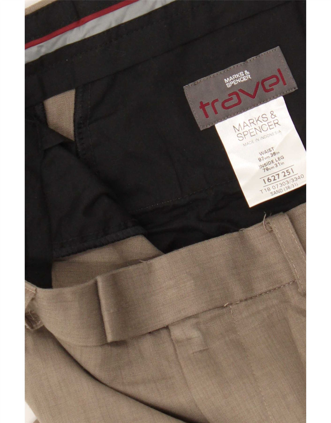 Calça masculina de terno reto Marks & Spencer W38 L31 poliéster bege
