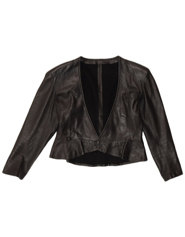 Jaqueta Bolero de couro feminina vintage Reino Unido 12 médio preto