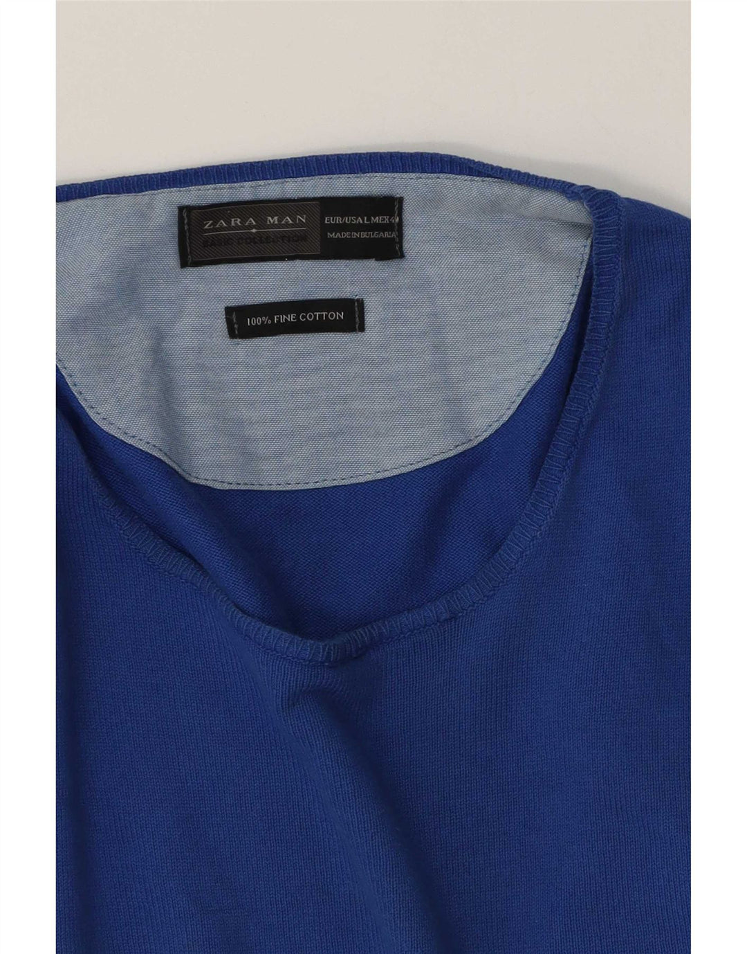 Zara Suéter masculino com gola redonda grande algodão azul