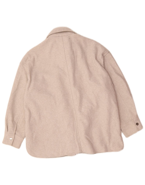 Zara Womens Shacket Jacket UK 14 Médio Bege Poliéster