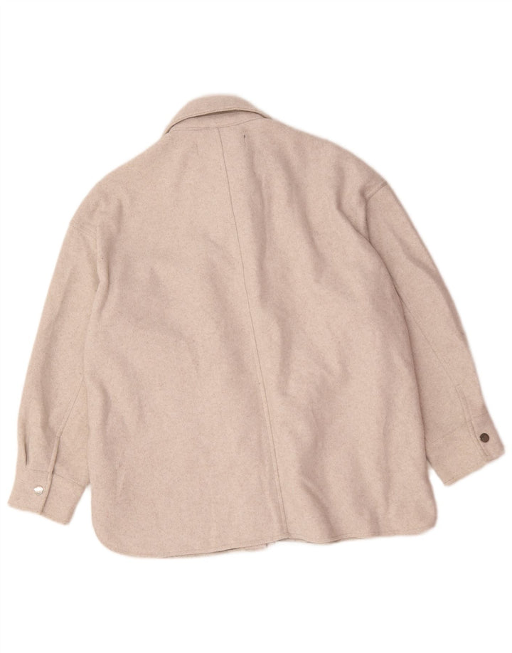 Zara Womens Shacket Jacket UK 14 Médio Bege Poliéster