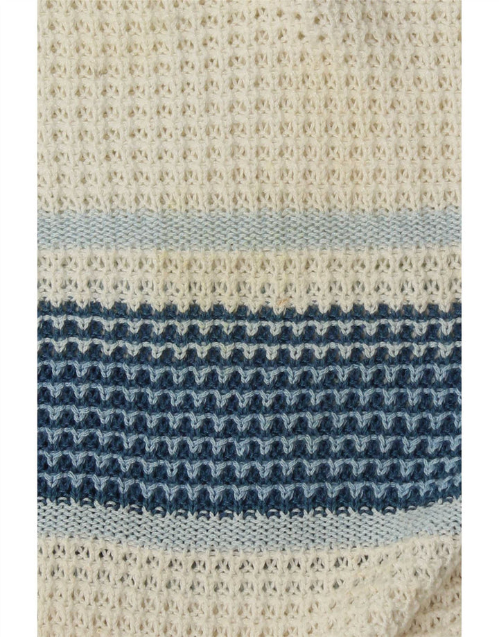 Suéter vintage masculino com decote em V grande bloco colorido branco