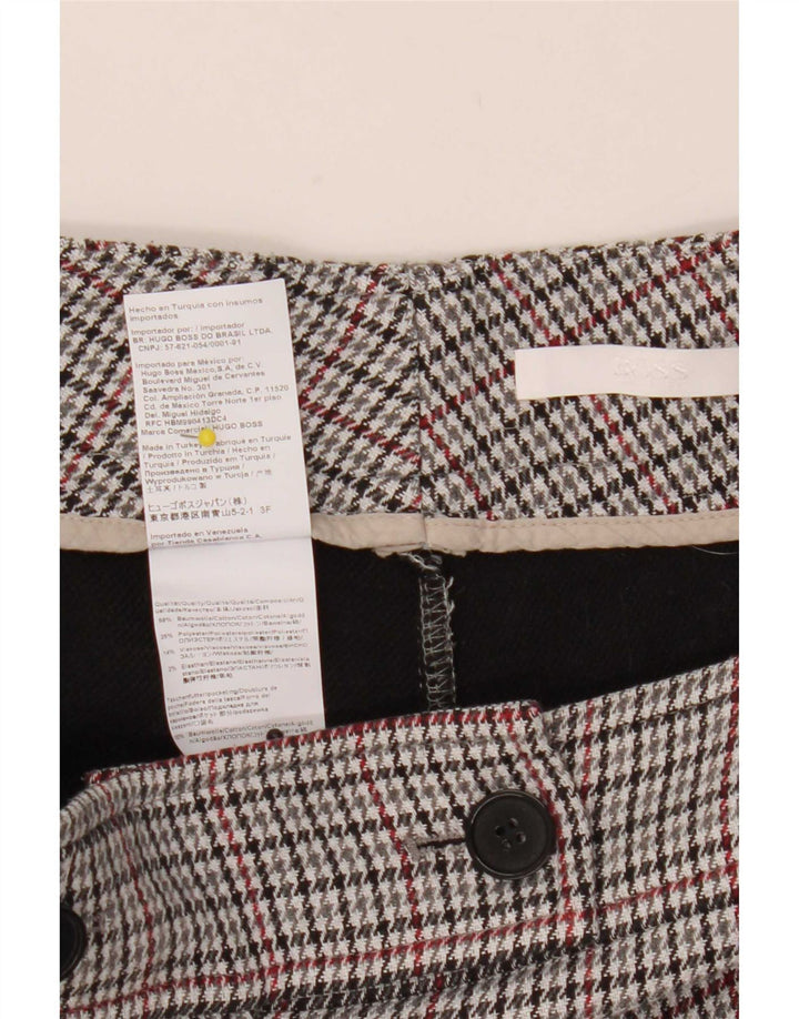 Calça feminina Hugo Boss UK 12 médio W32 L27 cinza houndstooth
