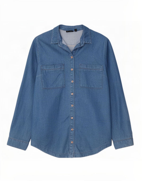 Camisa jeans feminina Topshop Reino Unido 14 grande algodão azul