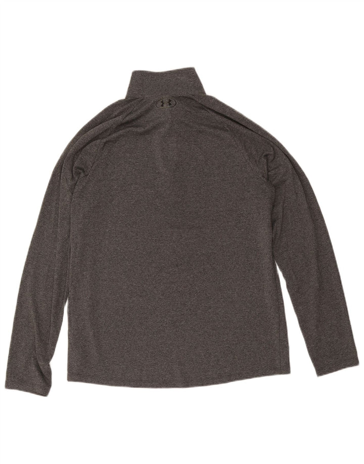 Camiseta masculina Under Armour com zíper e manga comprida em poliéster cinza médio