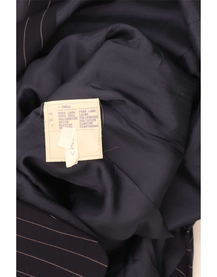 Jaqueta Blazer Belfe & Feminina com 3 Botões IT 42 Lã Risca de Giz Azul Marinho Médio