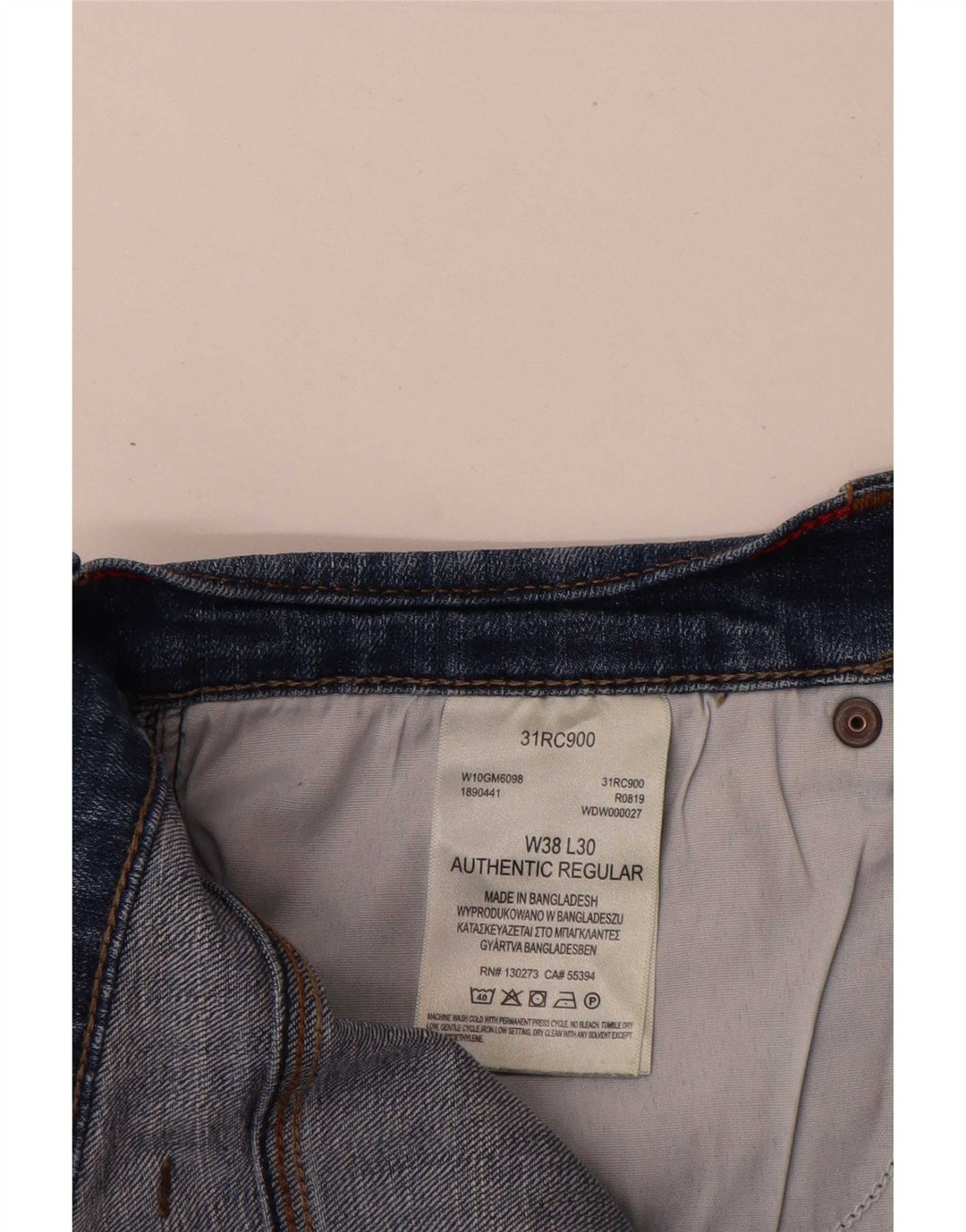 Wrangler masculino autêntico regular reto jeans W38 L30 algodão azul