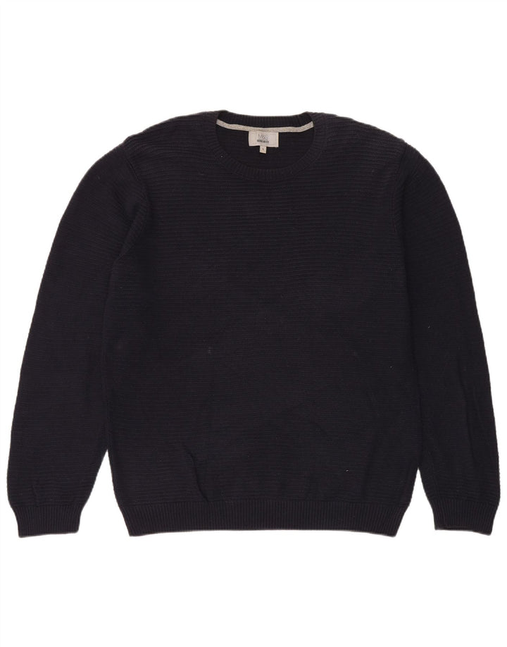 Suéter masculino Marks & Spencer de ajuste regular com gola redonda grande azul marinho