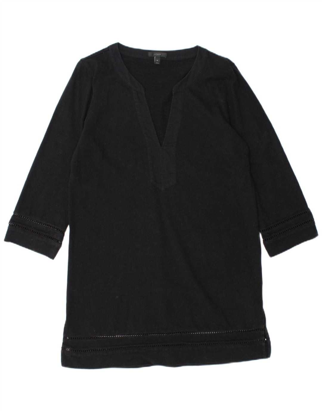 J. Crew Vestido túnica feminino manga 3/4 Reino Unido 14 algodão preto médio