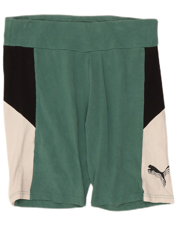 Shorts esportivos femininos Puma UK 14 grande algodão colorblock verde