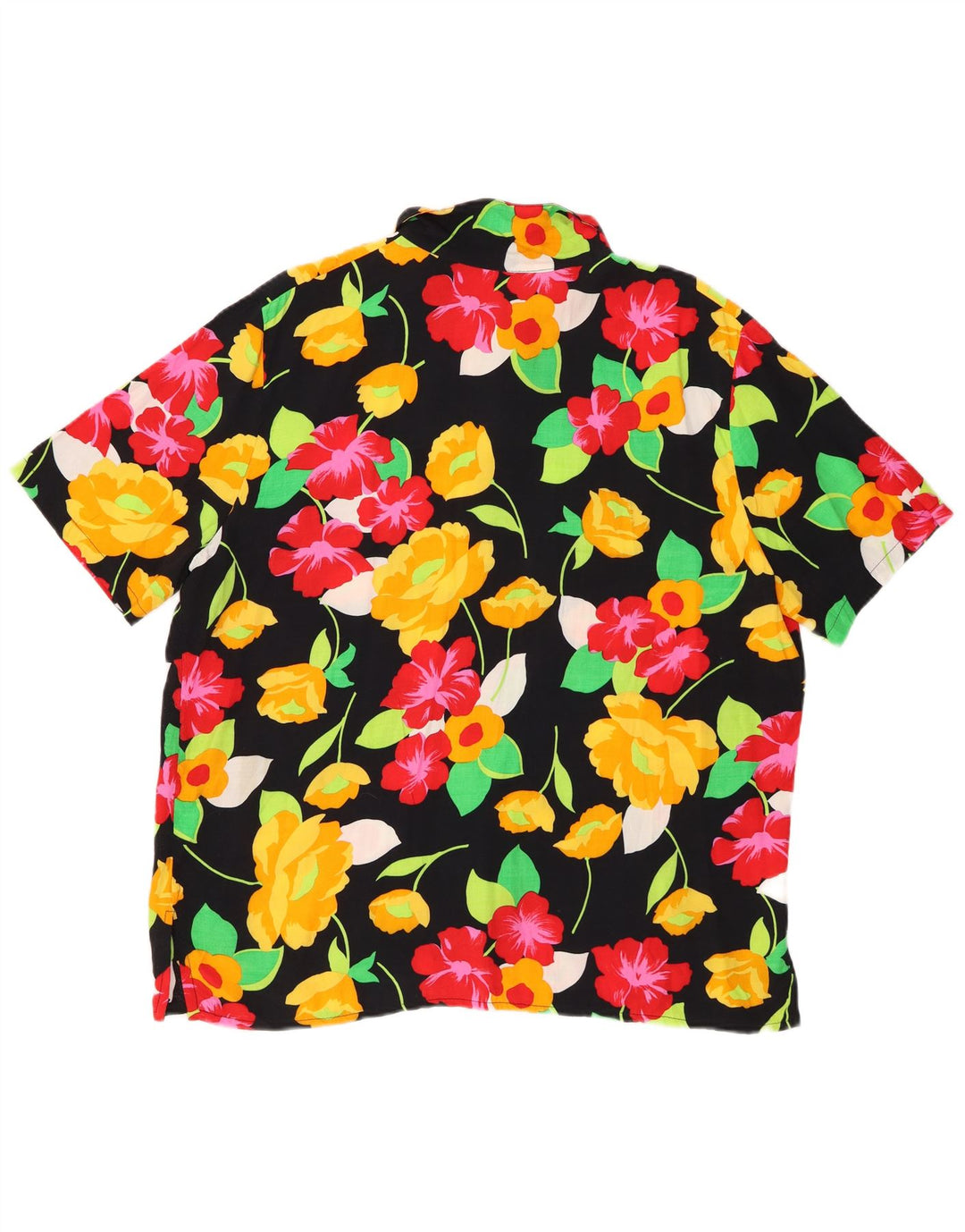 Blusa feminina VINTAGE de manga curta UK 16 grande preta floral
