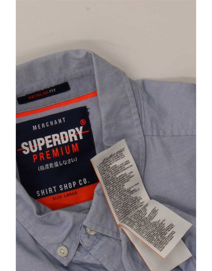 Camisa masculina Superdry Regular Fit grande algodão listrado azul