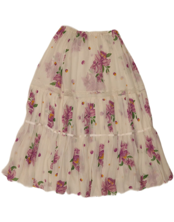 Saia feminina vintage transparente em camadas W26 pequena floral branca