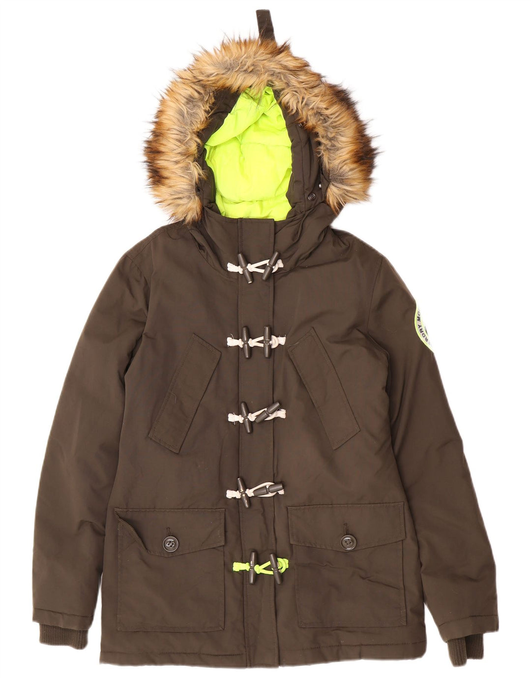 Jaqueta Parka Superdry Feminina com Capuz Oversized Reino Unido 10 Pequeno Cáqui Nylon