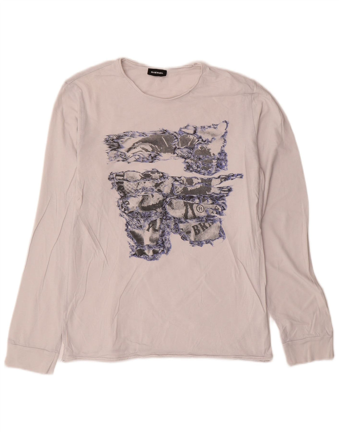 Diesel Camiseta feminina estampada manga longa 15-16 anos algodão branco