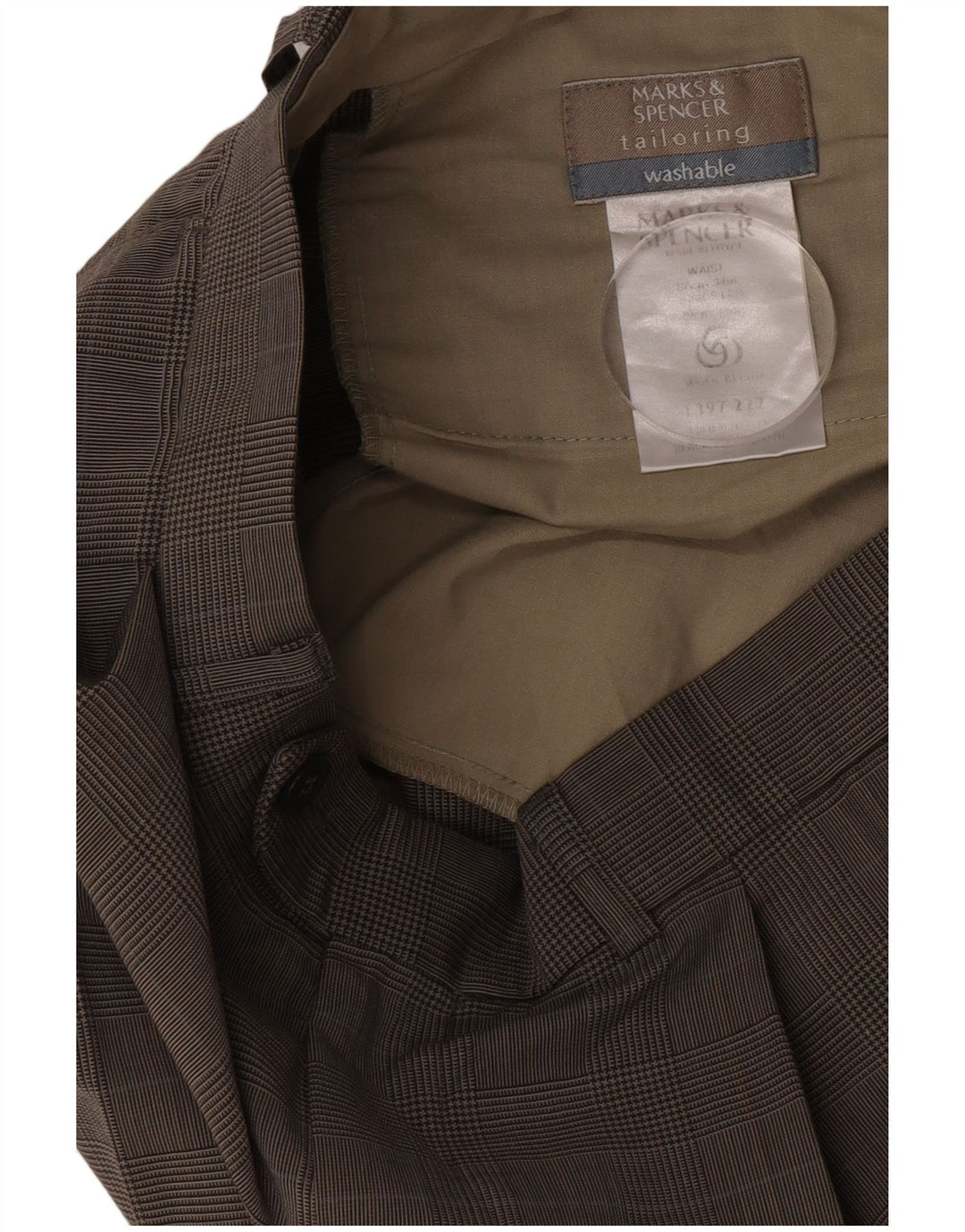 Calça masculina Marks & Spencer com pegged terno W34 L30 Bege Houndstooth